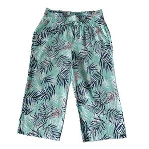 Land N Sea Womens Leaf Print Linen Blend Wide Leg Pull On Cropped Pants Size M